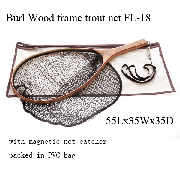 Top quality burl wood hand fly fishing trout net1