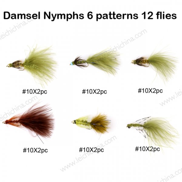 Damsel Nymphs 6 patterns 12 flies