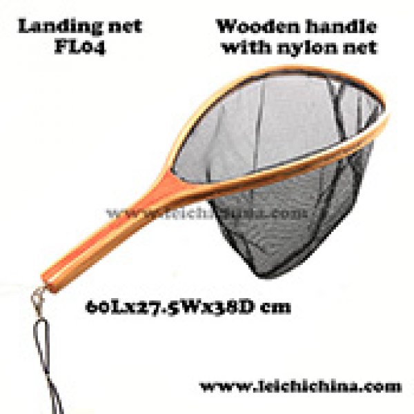 Quality wooden frame nylon net fly fishing landing net FL04