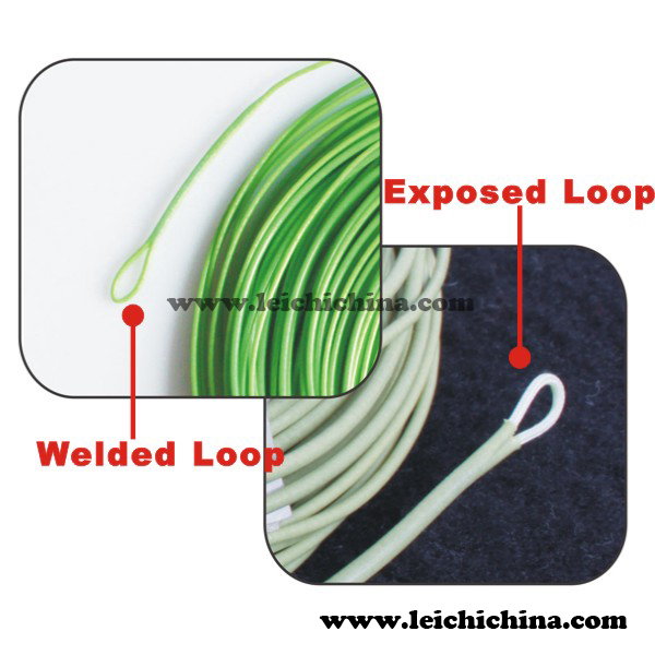 Fly fishing line with PVC welded loop and exposed loop