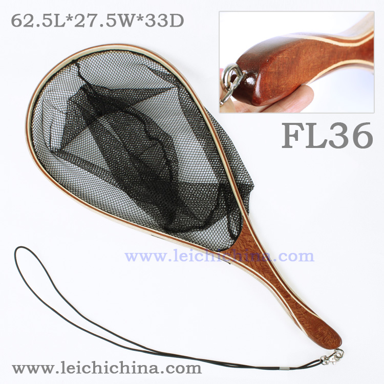 hand-fitting handle wooden fishing trout net FL36