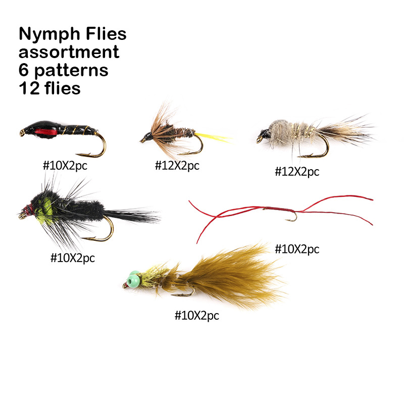 nymph flies assortment 6 patterns 12 flies - 副本